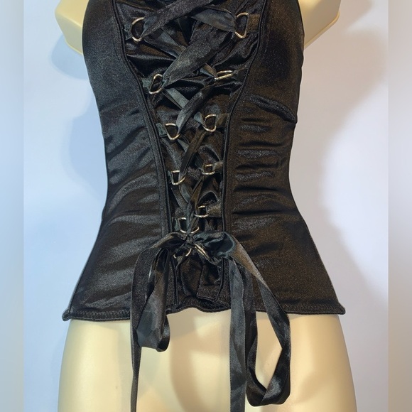 New Black satin ribbon Lace-Up Corset Top 36 B medium top going out sweetheart - Picture 2 of 5